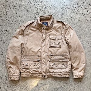 Vintage 90s Sears Tan Field Jacket with Utility Pockets - Packable Hood - Rare